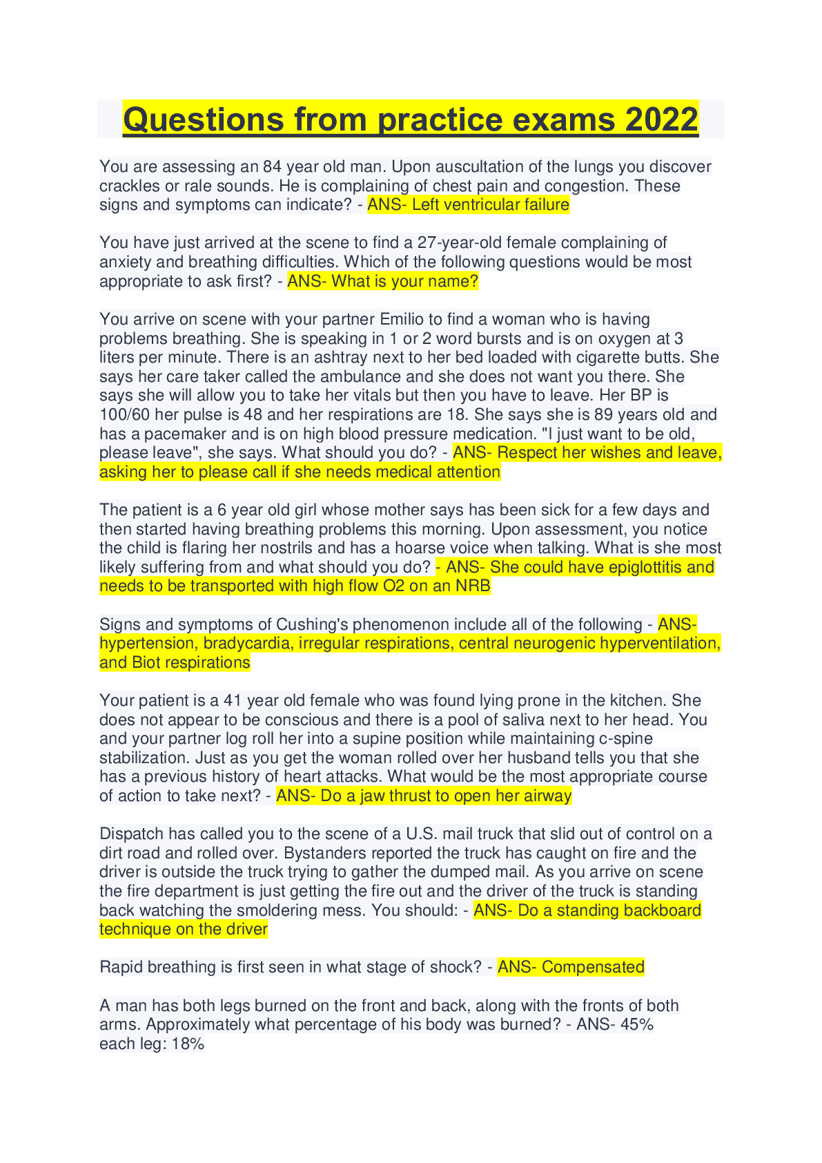 Preview image of Questions from practice exams 2022 document